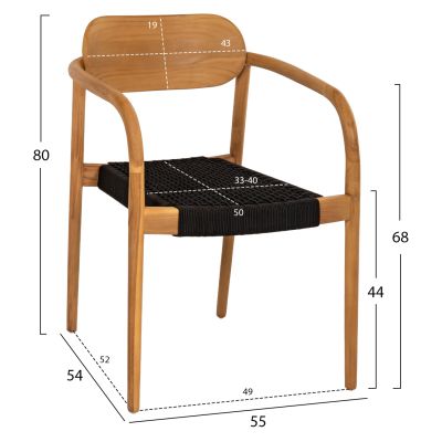 ARMCHAIR OSLO HM9636.02 TEAK WOOD IN NATURAL & ROPE--B'RATED 55x54x80Hcm.