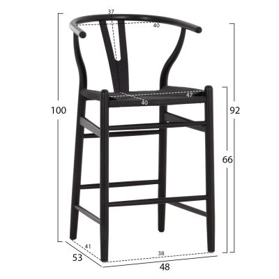 BAR STOOL BRAVE HM9405.04 WITH WISHBONE BACK-BEECH WOOD-BLACK 48x53x100Hcm.