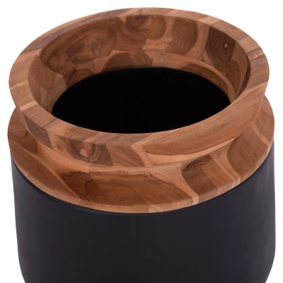 DECORATIVE FLOOR VASES 2PCS LINTER HM21140.01 FIBER CEMENT IN BLACK-TEAK WOOD 47H & 60Hcm.
