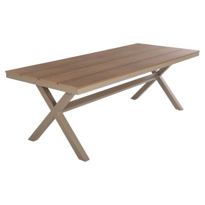 ALUMINUM RECTANGULAR TABLE TAWNEE HM6039.04 CHAMPAGNE COLOR-POLYWOOD IN NATURAL WOOD 219,5x89,5x73Hcm.