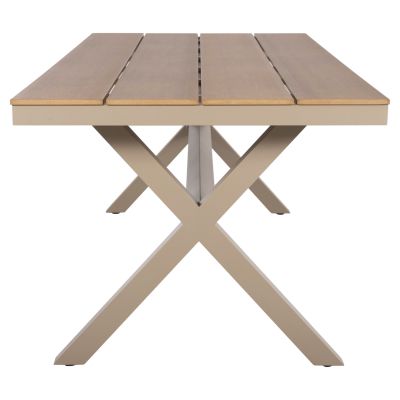 ALUMINUM RECTANGULAR TABLE TAWNEE HM6039.04 CHAMPAGNE COLOR-POLYWOOD IN NATURAL WOOD 219,5x89,5x73Hcm.