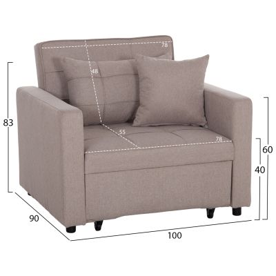 ARMCHAIR-BED MERO HM3306.03 BEIGE FABRIC 100x90x83Hcm.