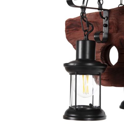 CEILING PENDANT 6-LIGHT FIXTURE HM4117 WOOD-METAL-GLASS 116Hcm.
