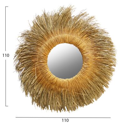 WALL MIRROR ROUND PANDAN GRASS FRAME IN NATURAL-GOLD COLOR 110x5x110Hcm.HM7743