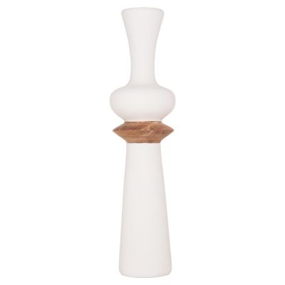 DECORATIVE FLOOR VASE NEBULA HM4660.02L FIBER CEMENT IN WHITE--TEAK WOOD Φ45x172Hcm.