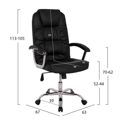 Office chair HM1112 with black PU and chromed base 63x67x113 cm.