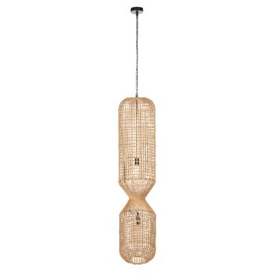 CEILING PENDANT LAMP HM4345 CYLINDRICAL-PAPER ROPE ΙΝ SAND BEIGE-2 BULBS Φ30,5x132Hcm.