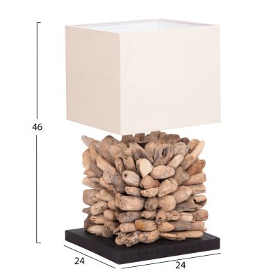 TABLE LAMP CUBE SHAPE TWIGGY HM4425 DRIFTWOOD & WHITE CAP 24x24x46Hcm.