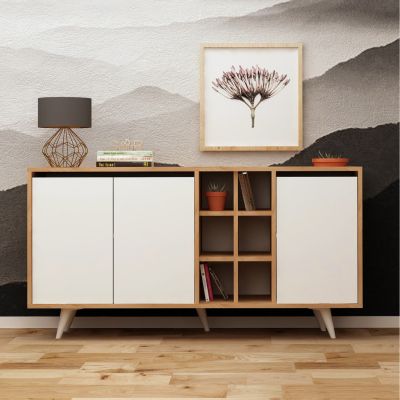 BUFFET BRIAR MELAMINE WALNUT AND WHITE COLOR 140x40x86Hcm.HM9432.02