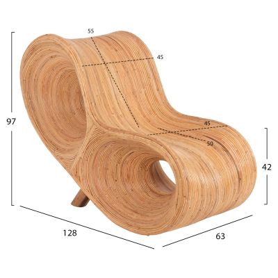 КРЕСЛО CURVY LOUNGE - РАТАН В ЕСТЕСТВЕН ЦВЯТ 63x128x97Hcm.
