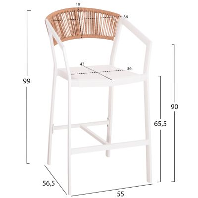 БАР СТОЛ АЛУМИНИЕВ-БЯЛ 56.5x57x99.5см.