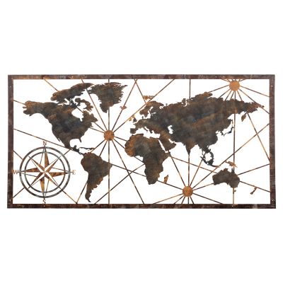 ДЕКОРАЦИЯ ЗА СТЕНА КАРТА НА СВЕТА -БРОНЗ МЕТАЛ 120x0,1x60Hcm.