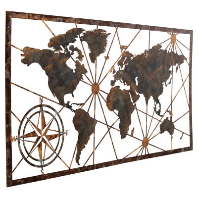 ДЕКОРАЦИЯ ЗА СТЕНА КАРТА НА СВЕТА -БРОНЗ МЕТАЛ 120x0,1x60Hcm.
