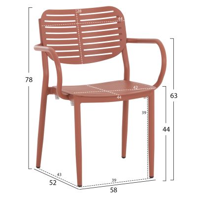 DINING CHAIR HILLIARD HM6644.08 ALUMINUM IN TERRACOTTA COLOR 58x52x78Hcm.