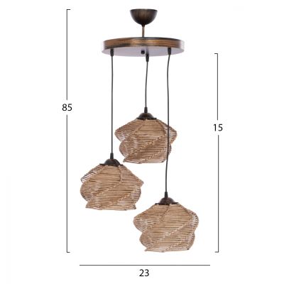 CEILING PENDANT 3-LIGHT FIXTURE HM7479.02 NATURAL COLOR 23x85cm.