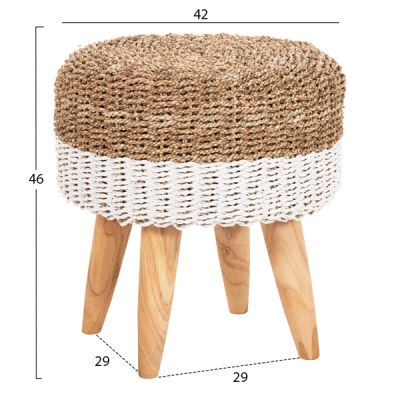  ТАБУРЕТКА - ТИКОВО ДЪРВО - ЕСТЕСТВЕНО И БЯЛО Φ42x46Hcm.