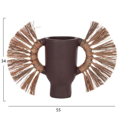 DECORATIVE TABLE VASE ALICA HM4668.07S TERRACOTA IN CHOCOLATE COLOR & GRASS--55x19x34Hcm.