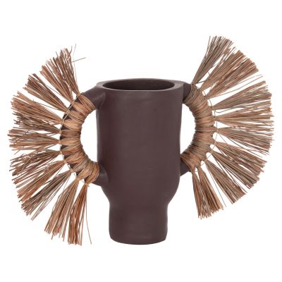 DECORATIVE TABLE VASE ALICA HM4668.07S TERRACOTA IN CHOCOLATE COLOR & GRASS--55x19x34Hcm.