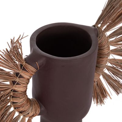 DECORATIVE TABLE VASE ALICA HM4668.07S TERRACOTA IN CHOCOLATE COLOR & GRASS--55x19x34Hcm.
