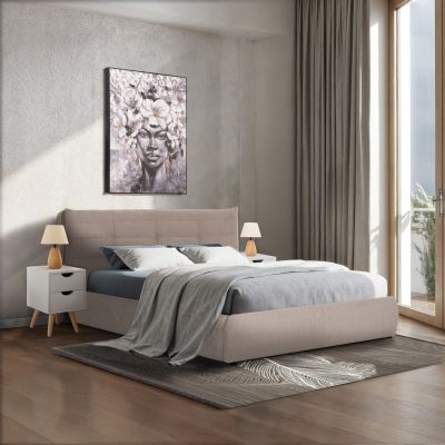 DOUBLE BED SANDRA HM732.03 BEIGE FABRIC & STORAGE SPACE--FOR MATTRESS 160x200cm.