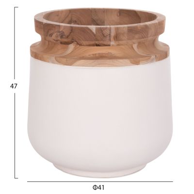DECORATIVE FLOOR VASES 2PCS LINTER HM21140.02 FIBER CEMENT IN WHITE-TEAK WOOD 47H & 60Hcm.