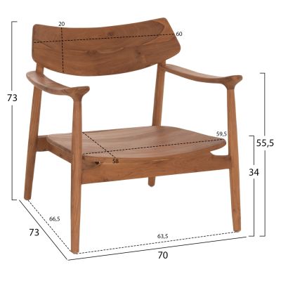 LOUNGE ARMCHAIR RANGER HM18255.01 TEAK WOOD IN NATURAL 70x73x73Hcm.