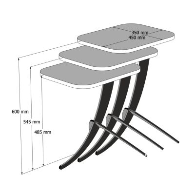 SIDE TABLES 3PCS HM9508.01 MELAMINE IN NATURAL OAK-BLACK METAL LEGS 35x45x60Hcm.