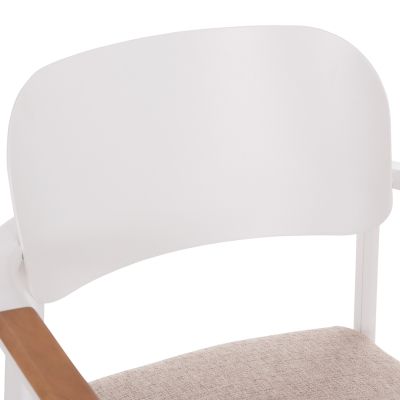 DINING CHAIR ELARA HM6414.02 WHITE ALUMINUM-BEIGE OLEFIN FABRIC--TEAK WOOD 56x62x78Hcm.