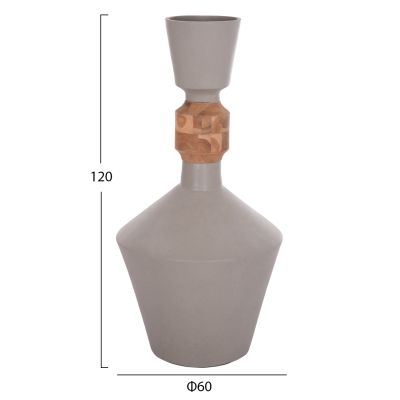 DECORATIVE FLOOR VASE NEBULA HM4661.03 FIBER CEMENT IN GREY--TEAK WOOD Φ60x115Hcm.