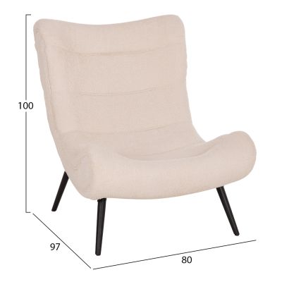 ARMCHAIR BRYM HM9605.06 ECRU BOUCLE FABRIC-BLACK WOODEN LEGS 80x97x100Hcm.