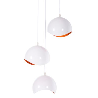 CEILING PENDANT 3-LIGHTER HM4166.02 METAL SPHERES IN WHITE-ORANGE Φ20x112Hcm.