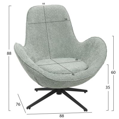 ARMCHAIR SWIVEL BRYNN HM9594.05 PEA GREEN BOUCLE FABRIC-BLACK METAL BASE 88x76x88Hcm.