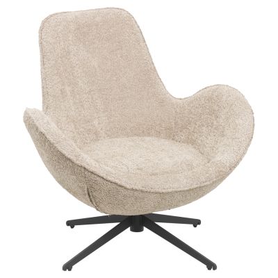 ARMCHAIR SWIVEL BRYNN HM9594.07 BEIGE BOUCLE FABRIC-BLACK METAL BASE 88x76x88Hcm.