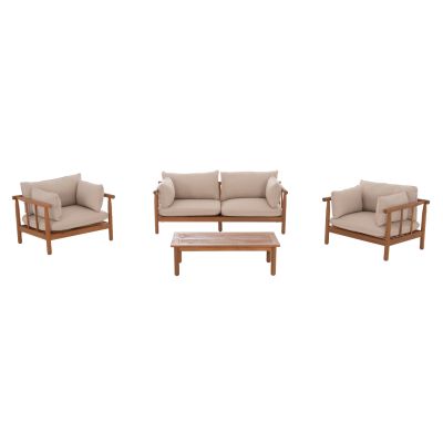 OUTDOOR LOUNGE SET 4PCS ELMORA HM6517 ACACIA WOOD--POLYESTER CUSHIONS COVERS IN ECRU