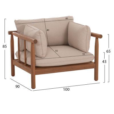OUTDOOR LOUNGE SET 4PCS ELMORA HM6517 ACACIA WOOD--POLYESTER CUSHIONS COVERS IN ECRU