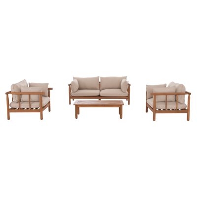 OUTDOOR LOUNGE SET 4PCS ELMORA HM6517 ACACIA WOOD--POLYESTER CUSHIONS COVERS IN ECRU