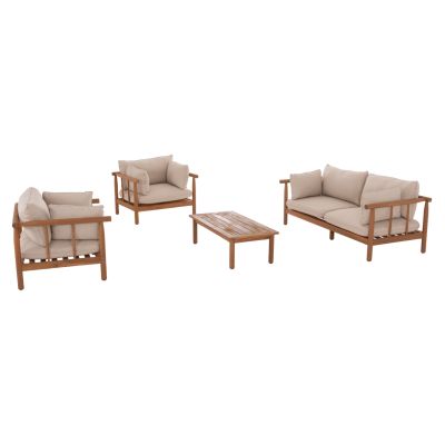 OUTDOOR LOUNGE SET 4PCS ELMORA HM6517 ACACIA WOOD--POLYESTER CUSHIONS COVERS IN ECRU
