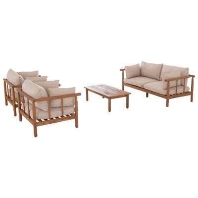 OUTDOOR LOUNGE SET 4PCS ELMORA HM6517 ACACIA WOOD--POLYESTER CUSHIONS COVERS IN ECRU