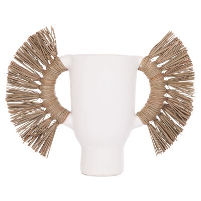 DECORATIVE TABLE VASE ALICA HM4668.02S TERRACOTA IN WHITE COLOR & GRASS--55x19x34Hcm.