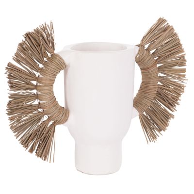 DECORATIVE TABLE VASE ALICA HM4668.02S TERRACOTA IN WHITE COLOR & GRASS--55x19x34Hcm.