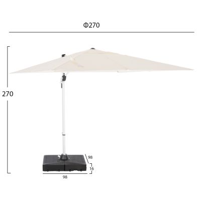 PROFESSIONAL UMBRELLA 2.7x2.7m WITH WATER BASE JAVANTE HM10857.02 WHITE ALUM. & SHADE