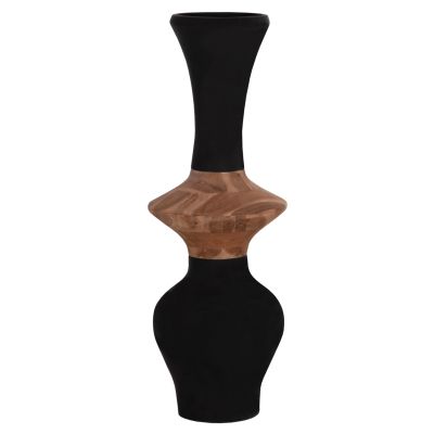DECORATIVE FLOOR VASE NEBULA HM4660.01S FIBER CEMENT IN BLACK--TEAK WOOD Φ45x115Hcm.