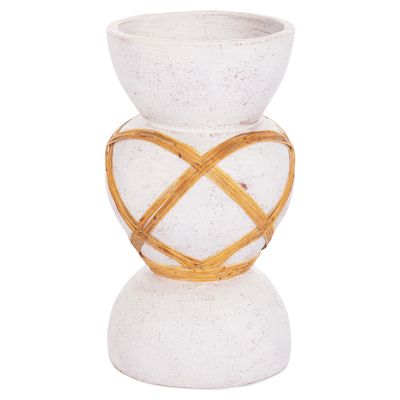 DECORATIVE FLOOR VASE MAYNARD HM4672.02S TERRACOTTA IN WHITE COLOR--RATTAN Φ27.5x50Hcm.