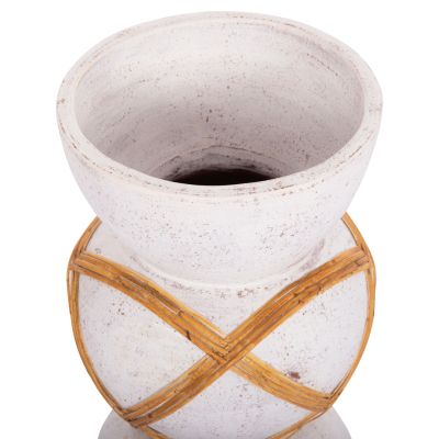 DECORATIVE FLOOR VASE MAYNARD HM4672.02S TERRACOTTA IN WHITE COLOR--RATTAN Φ27.5x50Hcm.