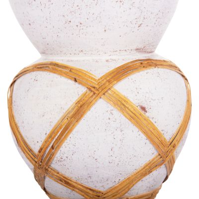 DECORATIVE FLOOR VASE MAYNARD HM4672.02S TERRACOTTA IN WHITE COLOR--RATTAN Φ27.5x50Hcm.