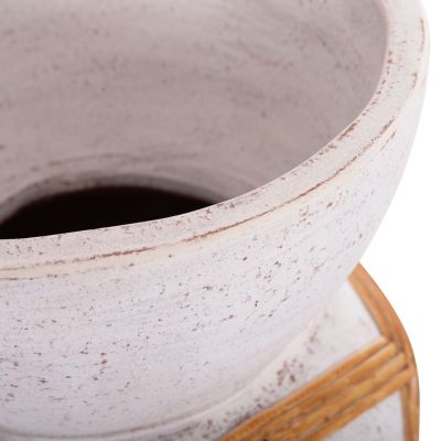DECORATIVE FLOOR VASE MAYNARD HM4672.02S TERRACOTTA IN WHITE COLOR--RATTAN Φ27.5x50Hcm.