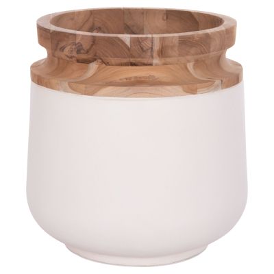 DECORATIVE FLOOR VASE LINTER HM4662.02L FIBER CEMENT IN WHITE--TEAK WOOD Φ41x47Hcm.