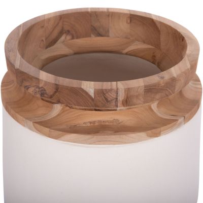 DECORATIVE FLOOR VASE LINTER HM4662.02L FIBER CEMENT IN WHITE--TEAK WOOD Φ41x47Hcm.