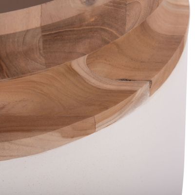 DECORATIVE FLOOR VASE LINTER HM4662.02L FIBER CEMENT IN WHITE--TEAK WOOD Φ41x47Hcm.