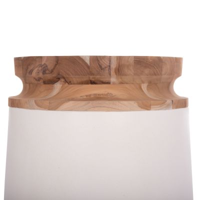 DECORATIVE FLOOR VASE LINTER HM4662.02L FIBER CEMENT IN WHITE--TEAK WOOD Φ41x47Hcm.